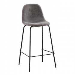 CELINA Σκαμπό BAR με Πλάτη, Μέταλλο Βαφή Μαύρο, Ύφασμα Suede Απόχρωση Γκρι  47x48x77/105cm