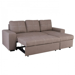 MONTREAL-Max Nabuk Καναπές Κρεβάτι Γωνία Αναστρέψιμη με Αποθηκευτικό Χώρο, Cappuccino  246x157xH94cm Bed:127x196cm