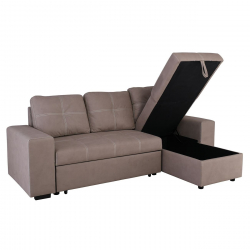 MONTREAL-Max Nabuk Καναπές Κρεβάτι Γωνία Αναστρέψιμη με Αποθηκευτικό Χώρο, Cappuccino  246x157xH94cm Bed:127x196cm