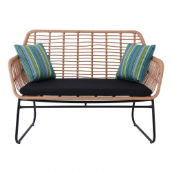 SALSA Καναπές Κήπου 2Θέσιος Μέταλλο Βαφή Μαύρο, Wicker Φυσικό, Μαξιλάρι Μαύρο  120x70x86cm