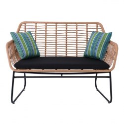 SALSA Καναπές Κήπου 2Θέσιος Μέταλλο Βαφή Μαύρο, Wicker Φυσικό, Μαξιλάρι Μαύρο  120x70x86cm