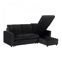 MONTREAL Καναπές - Κρεβάτι Γωνία Αναστρέψιμη με Χώρο Αποθήκευσης, Microfiber Μαύρο  223x146x80x83cm Bed:115x194x43