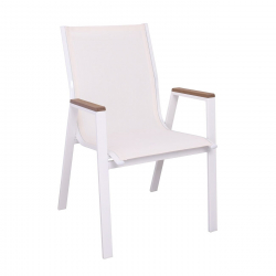 VIRNA Πολυθρόνα Κήπου Βεράντας, Μέταλλο Βαφή Άσπρο, Textilene Άσπρο,PolywoodΦυσικό  56x63x90cm