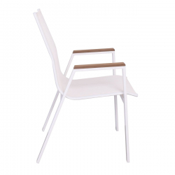 VIRNA Πολυθρόνα Κήπου Βεράντας, Μέταλλο Βαφή Άσπρο, Textilene Άσπρο,PolywoodΦυσικό  56x63x90cm