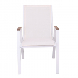 VIRNA Πολυθρόνα Κήπου Βεράντας, Μέταλλο Βαφή Άσπρο, Textilene Άσπρο,PolywoodΦυσικό  56x63x90cm