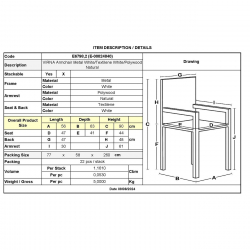 VIRNA Πολυθρόνα Κήπου Βεράντας, Μέταλλο Βαφή Άσπρο, Textilene Άσπρο,PolywoodΦυσικό  56x63x90cm