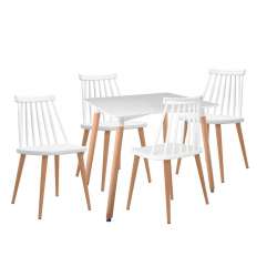 LAVIDA-ART Τραπεζαρία: Τραπέζι 80x80 Οξιά/MDF + 4 Καρέκλες Μέταλλο Βαφή Φυσικό PP Άσπρο  Table:80x80x73 Chair:43x48x77
