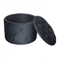 TRAVIS Σκαμπό Αποθηκευτικό, Ύφασμα Velure Απόχρωση Μαύρο  Φ60cm H.45cm