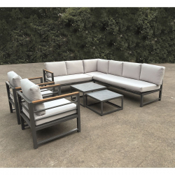 MARILIAN Set Σαλόνι Κήπου, Πολυμορφικό 6τεμ, Μέταλλο Βαφή Ανθρακί, Μαξιλάρια Γκρι  2 Πολυθρ+2 Καναπ+2 Τραπεζάκια