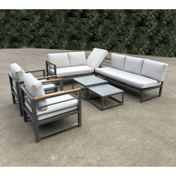 MARILIAN Set Σαλόνι Κήπου, Πολυμορφικό 6τεμ, Μέταλλο Βαφή Ανθρακί, Μαξιλάρια Γκρι  2 Πολυθρ+2 Καναπ+2 Τραπεζάκια