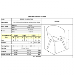 PARIS Πολυθρόνα Bistro Αλουμίνιο Καρυδί, Wicker Άσπρο - Μαύρο, Στοιβαζόμενη  57x59x84cm