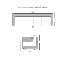DARBY Kαναπές Σαλονιού - Καθιστικού 4Θέσιος, Ύφασμα Nabuk Grey Stone  319x110x94cm
