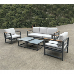 MARILIAN Set Σαλόνι Κήπου, 5τεμ, Μέταλλο Βαφή Ανθρακί, Μαξιλάρια Γκρι  2 Πολυθρ+1 Καναπ+2 Τραπεζάκια