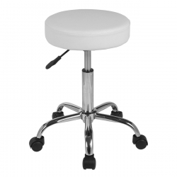 GLORY Σκαμπό, Βάση Χρώμιο, PU Άσπρο, Ρυθμιζόμενο Ύψος, Περιστρεφόμενο, Τροχήλατο  Φ35 H.51/67cm