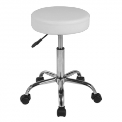 GLORY Σκαμπό, Βάση Χρώμιο, PU Άσπρο, Ρυθμιζόμενο Ύψος, Περιστρεφόμενο, Τροχήλατο  Φ35 H.51/67cm