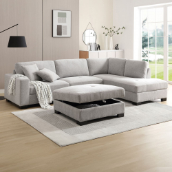 DORNO Καναπές Σαλονιού Αριστερή Γωνία με Αποθηκευτικό Σκαμπό, Ύφασμα Γκρι  308x207/98xH91cm, 98x98x50cm