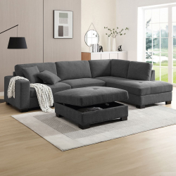 DORNO Καναπές Σαλονιού Αριστερή Γωνία με Αποθηκευτικό Σκαμπό, Ύφασμα Ανθρακί  308x207/98xH91cm, 98x98x48cm