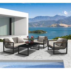 CORDOBA Set Καθιστικό ALU Ανθρακί: Καναπές+2 Πολυθρόνες+ Τραπεζάκι, Μαξιλάρια Μπεζ  147x78x70-80x78x70-120x60x40cm