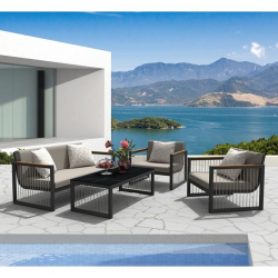 CORDOBA Set Καθιστικό ALU Ανθρακί: Καναπές+2 Πολυθρόνες+ Τραπεζάκι, Μαξιλάρια Μπεζ  147x78x70-80x78x70-120x60x40cm