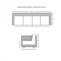 DARBY Kαναπές Σαλονιού - Καθιστικού 4Θέσιος, Ύφασμα Nabuk Σκούρο Γκρι  319x110x94cm