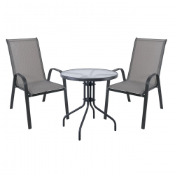 RIO Set Κήπου - Βεράντας: Τραπέζι + 2 Πολυθρόνες Μέταλλο Βαφή Ανθρακί, Textilene Γκρι  Table:Φ70x70 Armchair:55x74x91