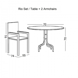 RIO Set Κήπου - Βεράντας: Τραπέζι + 2 Πολυθρόνες Μέταλλο Βαφή Ανθρακί, Textilene Γκρι  Table:Φ70x70 Armchair:55x74x91