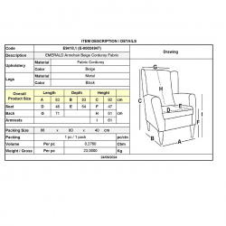 EMERALD Πολυθρόνα Σαλονιού - Καθιστικού, Ύφασμα Κοτλέ Μπεζ  83x83x92cm