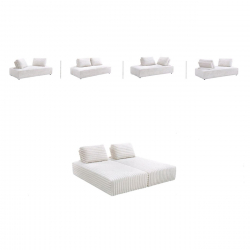 BRISTOL Καναπές Σαλονιού Καθιστικού Πολυμορφικός, Τεχνητή Γούνα Άσπρο  318x212x106  H.89cm