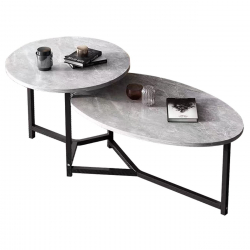 TRONIC Τραπεζάκι Σαλονιού- Καθιστικού Διπλό, Μέταλλο Μαύρο, Επιφάνεια Απόχρωση Γκρι  125x60x50/40cm