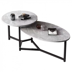 TRONIC Τραπεζάκι Σαλονιού- Καθιστικού Διπλό, Μέταλλο Μαύρο, Επιφάνεια Απόχρωση Γκρι  125x60x50/40cm