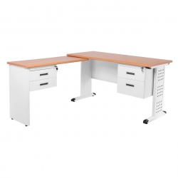 ΓΡΑΦΕΙΟ Γωνία, Μέταλλο Βαφή Άσπρο, Επιφάνεια Απόχρωση Maple  140x100x60/45cm H.75/72cm