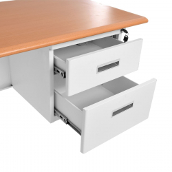 ΓΡΑΦΕΙΟ Γωνία, Μέταλλο Βαφή Άσπρο, Επιφάνεια Απόχρωση Maple  140x100x60/45cm H.75/72cm