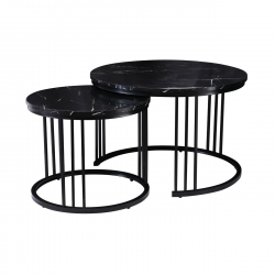 BOZZO Set-2 Τραπεζάκια Σαλονιού-Καθιστικού, Μέταλλο Μαύρο, Απόχρωση Μαύρο Μάρμαρο  Φ.50 H.41cm + Φ.70 H.46cm