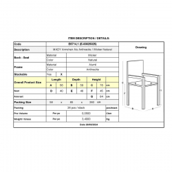 MADY Πολυθρόνα Βεράντας-Κήπου ALU Ανθρακί, Rope Wicker Φυσικό, Στοιβαζόμενη  56x59x78cm