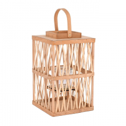 LANTERN SQUARE Φανάρι Κήπου- Βεράντας Ξύλινο, Απόχρωση Φυσικό, με Γυάλινο ποτήρι  24x24x41cm