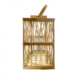 LANTERN SQUARE Φανάρι Κήπου- Βεράντας Ξύλινο, Απόχρωση Φυσικό, με Γυάλινο ποτήρι  24x24x41cm