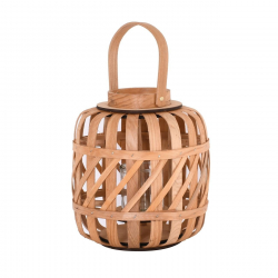 LANTERN ROUND Φανάρι Κήπου- Βεράντας Ξύλινο, Απόχρωση Φυσικό, με Γυάλινο ποτήρι  Φ24x27cm