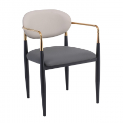 OLIVE Πολυθρόνα Μέταλλο Βαφή Μαύρο-Gold, Pu Ανοιχτό Γκρι-Σκούρο Γκρι  53x53x80cm