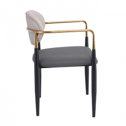 OLIVE Πολυθρόνα Μέταλλο Βαφή Μαύρο-Gold, Pu Ανοιχτό Γκρι-Σκούρο Γκρι  53x53x80cm