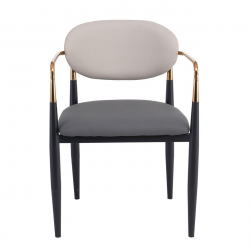 OLIVE Πολυθρόνα Μέταλλο Βαφή Μαύρο-Gold, Pu Ανοιχτό Γκρι-Σκούρο Γκρι  53x53x80cm