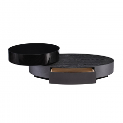 BONI Τραπεζάκι Σαλονιού- Καθιστικού με 2 Συρτάρια, Απόχρωση Μαύρο-Zebrano  124x70x22/39cm