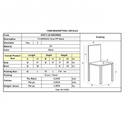 FLORENCE Καρέκλα PP Μαύρο, PP Rattan Μαύρο, Στοιβαζόμενη  41x41x83cm