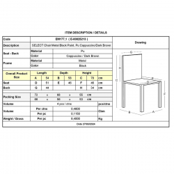 SELECT Καρέκλα Τραπεζαρίας- Κουζίνας, Μέταλλο Βαφή Μαύρο, Pu Cappuccino-Σκούρο Καφέ  54x58x78cm
