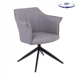 EVELYN Πολυθρόνα Περιστρεφόμενη, Μέταλλο Βαφή Μαύρο, Pu Γκρι  64x63x80cm