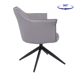 EVELYN Πολυθρόνα Περιστρεφόμενη, Μέταλλο Βαφή Μαύρο, Pu Γκρι  64x63x80cm