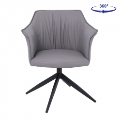 EVELYN Πολυθρόνα Περιστρεφόμενη, Μέταλλο Βαφή Μαύρο, Pu Γκρι  64x63x80cm