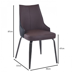 NORA Καρέκλα Τραπεζαρίας- Κουζίνας, Μέταλλο Βαφή Μαύρο, Pu Σκούρο Καφέ-Μαύρο  49x57x87cm