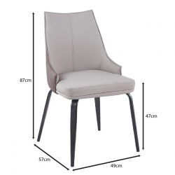 NORA Καρέκλα Τραπεζαρίας- Κουζίνας, Μέταλλο Βαφή Μαύρο, Pu Ανοιχτό-Σκούρο Cappuccino  49x57x87cm