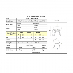 GILLAN Πολυθρόνα Μέταλλο Βαφή Μαύρο, Ύφασμα Teddy, Απόχρωση Άσπρο  54x54x81cm