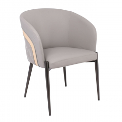 LENA Πολυθρόνα Μέταλλο Βαφή Μαύρο, Pu Ανοιχτό Γκρι  60x60x80cm